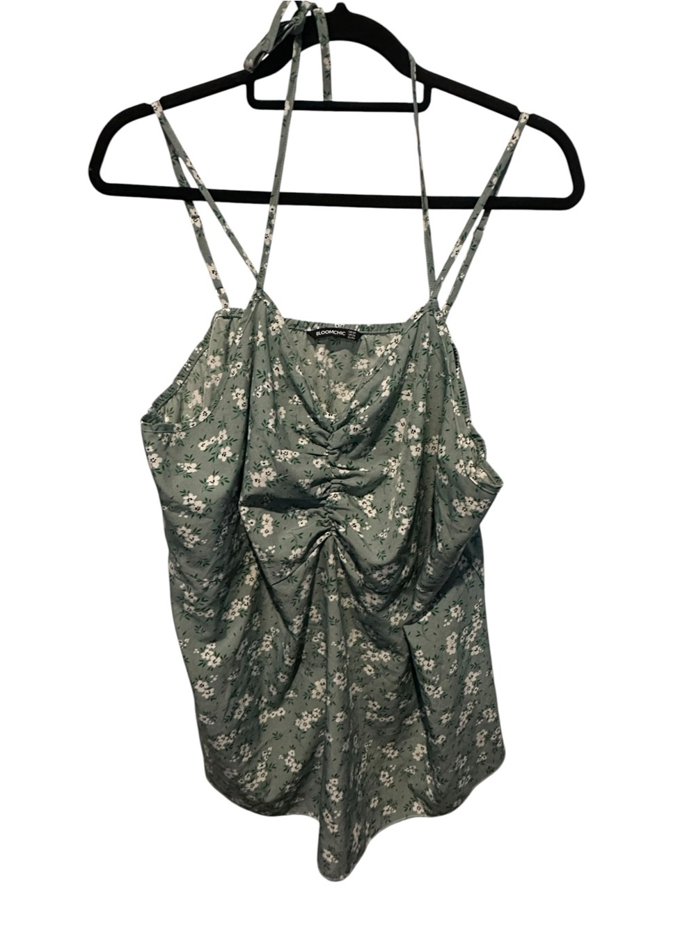 BloomChic Plus Size Blue Floral Tank Top with Spaghetti and Halter Straps